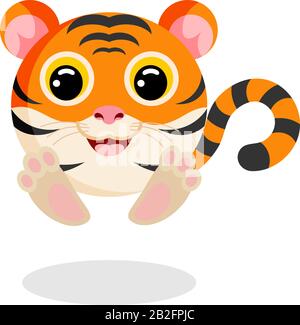 tiger in immagine vettoriale in stile piatto. Personaggio dei cartoni animati. Immagine di scorta vettoriale piatta su sfondo bianco Illustrazione Vettoriale