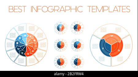 Un set infografico moderno di cooperazione aziendale globale. Infografica sui modelli di colore su 3 4 5 6 7 8 9 10 posizioni per la presentazione aziendale. Illustrazione Vettoriale