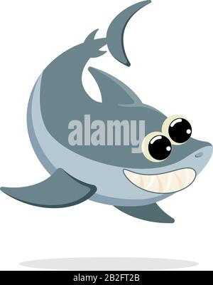 shark in immagine vettoriale in stile piatto. Personaggio dei cartoni animati. Immagine di scorta vettoriale piatta su sfondo bianco Illustrazione Vettoriale