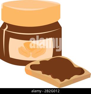 Una lattina di burro di arachidi e pane tostato. Ingredienti per colazione, dessert. Design per sfrangiare, logo. Illustrazione Vettoriale