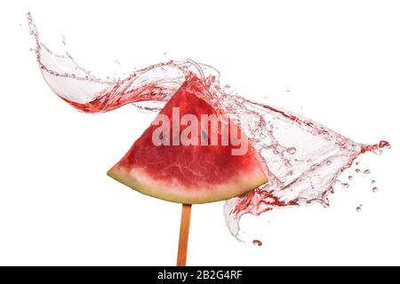 Fetta di anguria con spruzzata di succo di rosa. Foto Stock