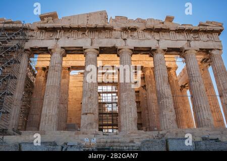 Partenone nell'Acropoli di Atene, frontone ovest Foto Stock