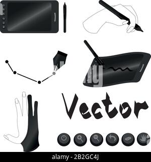 Impostare gli oggetti per la finestra di progettazione grafica. Freelance e digitale. Grafica vettoriale. Illustrazione Vettoriale