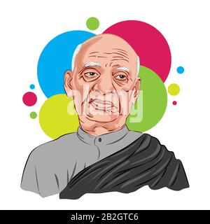 Sardar Patel, Vallabhbhai Patel, Il Primo Vice Primo Ministro Indiano (31 Ottobre 1875 – 15 Dicembre 1950), Illustrazione Vettoriale