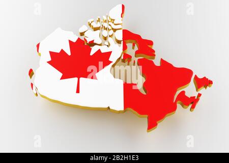 Mappa 3D del Canada. Mappa del Canada frontiera terrestre con bandiera. Mappa del Canada su sfondo bianco. rendering 3d Foto Stock