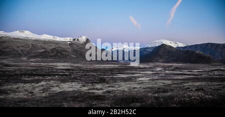 Ultima luce sulle alpi norvegesi Foto Stock