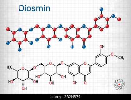 Diosmina, C28H32O15, molecola flavonoide. È flavone glicoside della diosmetina, farmaco semisintetico per il trattamento della malattia venosa. Foglio di carta i Illustrazione Vettoriale