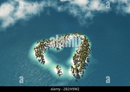 Isola maldiviana a forma di cuore Foto Stock