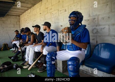 Giocatori di baseball prima della partita Foto Stock