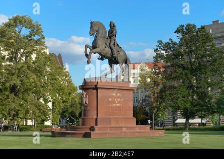 Reiterstandbild, Graf Rakoczi, Kossuth ter, Budapest, Ungarn Foto Stock