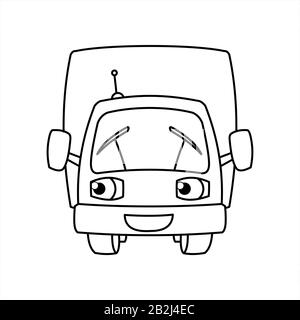 Un'Automobile Sorridente Del Contenitore Con Un'Antenna. Cartone Animato Piccolo Camion. Illustrazione Di Contour Vector Per Il Libro Da Colorare Dei Bambini. Personaggio Divertente Per I Bambini. T Illustrazione Vettoriale