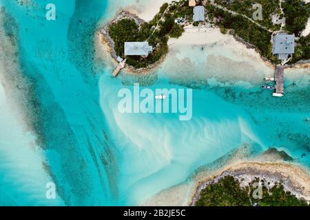 Il parco terrestre e marino di exuma nelle Bahamas. Sopra Waderick Wells Ranger Stazione. Foto Stock