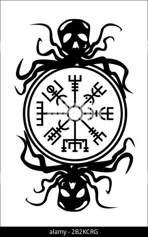 Vegvisir Viking islandese per il post dei segni o wayfinder, nave magica islandese destinata ad aiutare il portatore a trovare la loro strada attraverso il tempo ruvido Illustrazione Vettoriale