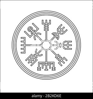 Veggisir Viking islandese per la posta segno o wayfinder, la stave magica islandese ha lo scopo di aiutare il portatore a trovare la strada attraverso le condizioni meteorologiche avverse. Illustrazione Vettoriale