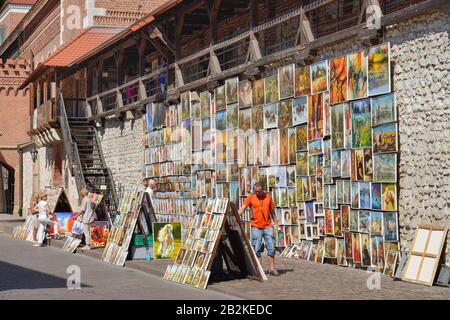 Gemaelde, Verkauf, Stadtmauer, Pijarska, Krakau, Polen Foto Stock