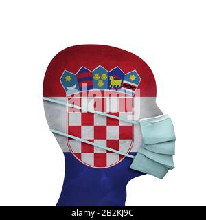 Croazia sanità. Persona con maschera facciale protettiva. Rappresentazione 3D Foto Stock