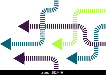 Concetto di direzione con frecce colorate. Frecce astratte con angoli arrotondati con design piatto minimo. Modello o banner lungo. Illustrazione del vettore isol Illustrazione Vettoriale