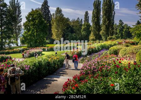 Isola Di Mainau, Lago Di Costanza, Germania - 11 Set. 2015: Giardini botanici dell'isola di Mainau, l'insenatura sul Lago di Costanza Foto Stock