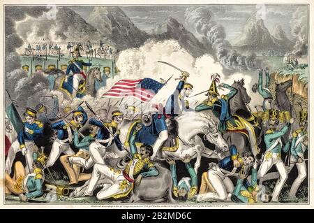 Battaglia di Buena Vista, 22–23rd 1847, (Battaglia di Angostura), Guerra messicano-americana (1846-1848), stampa di James Baillie, 1848 Foto Stock
