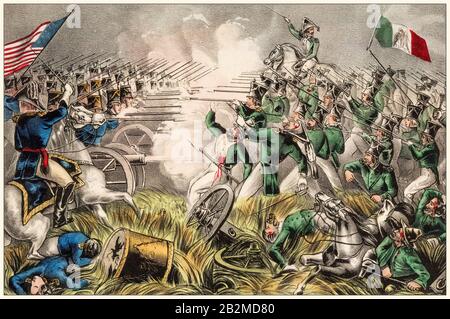 Battaglia di Buena Vista, 22–23rd 1847, (Battaglia di Angostura), Guerra messicano-americana (1846-1848), stampa, 1847 Foto Stock