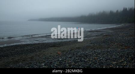 Una giornata mistrosa sulla spiaggia francese, sull'Isola di Vancouver Foto Stock