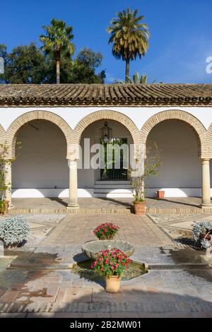 Cortile delle colonne nel giardino del Palazzo Viana famoso per i cortili di Viana / patio Palacio de Viana a Cordoba Spagna. Foto Stock