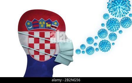Croazia sanità. Persona con maschera facciale protettiva. Rappresentazione 3D Foto Stock