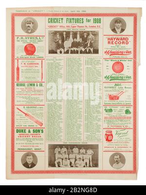 1908 Cricket Fixtures poster Foto Stock