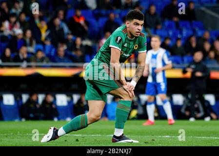 Barcellona - 27 FEBBRAIO: Morgan Gibbs-White gioca alla Partita Uefa Europa League tra RCD Espanyol e Wolverhampton Wanderers al RCDE Stadium on F Foto Stock