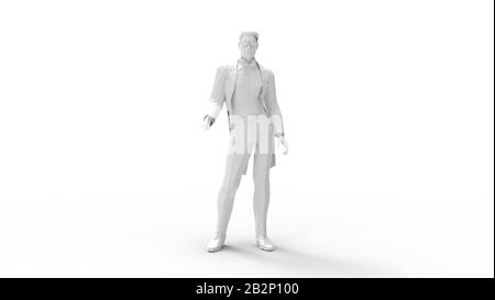 3D rendering macho man che posa un modello di stile alla moda isolato su bianco Foto Stock