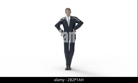 Rendering 3D di un uomo d'affari che si posa in un vestito isolato su sfondo bianco Foto Stock