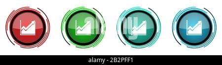 Icone vettoriali lucide rotonde con istogramma, set di pulsanti per applicazioni webdesign, internet e telefoni cellulari in quattro colori opzioni isolate su bac bianco Illustrazione Vettoriale