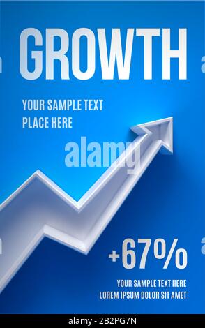 Layout di presentazione aziendale con una crescita della freccia 3d su sfondo blu con ombra Illustrazione Vettoriale