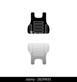 Giubbotto salvagente. Simbolo nero su sfondo bianco. Illustrazione semplice. Icona Vettore Piatto. Riflessione Speculare Shadow. Può essere utilizzato in logo, Web, dispositivi mobili e interfaccia utente Illustrazione Vettoriale