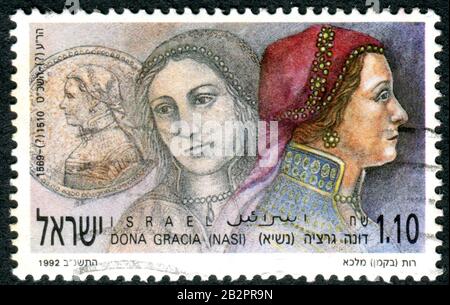 Israele - CIRCA 1992: Un francobollo stampato in Israele, raffigura il filantropo Dona Gracia Nasi (1510-1569), circa 1992 Foto Stock