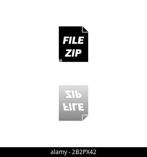 File ZIP. Simbolo nero su sfondo bianco. Illustrazione semplice. Icona Vettore Piatto. Riflessione Speculare Shadow. Può essere utilizzato in logo, Web, dispositivi mobili e UI U. Illustrazione Vettoriale