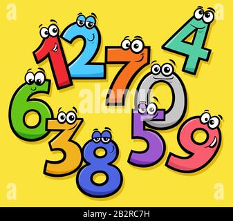 Illustrazioni Didattiche Dei Cartoni Animati Di Funny Basic Numbers Characters Group Illustrazione Vettoriale