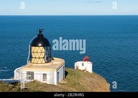 Vista del faro a St Abs Head in Scottish Borders, Scozia, Regno Unito Foto Stock