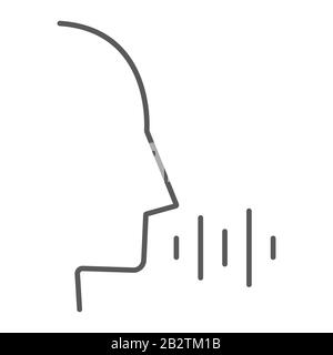 Comando vocale icona a linea sottile, tecnologia e suono, segnale di comando vocale, grafica vettoriale, schema lineare su sfondo bianco, eps 10. Illustrazione Vettoriale
