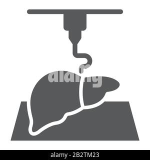 Icona glifo per biopsia 3D, tecnologia e medicina, segno di stampante medicale, grafica vettoriale, motivo solido su sfondo bianco, eps 10. Illustrazione Vettoriale