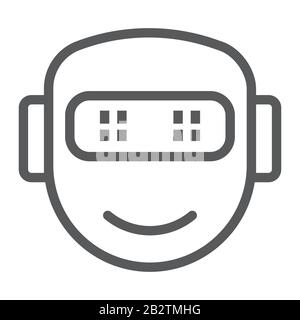 Icona della linea robotica emotiva, tecnologia e cyborg, segno di sorriso volto robot, grafica vettoriale, un pattern lineare su sfondo bianco, eps 10. Illustrazione Vettoriale