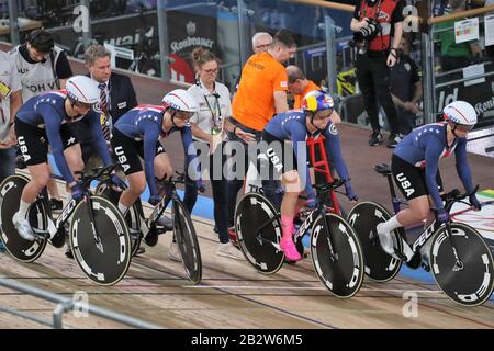 Chloe Dygert , Jennifer Valente , Emma White e Lily Williams of USA Women's Team Pursuit - Finals durante i Campionati mondiali di ciclismo su pista UCI 2020 Presentati da Tissot il 27 febbraio 2020 al Velodrome di Berlino, Germania - Photo Laurent Lairys / DPPI Foto Stock