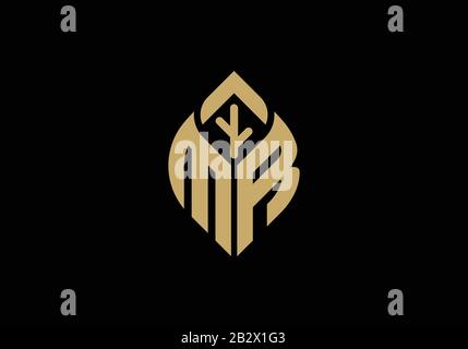 Lettera iniziale M e R con simbolo del logo a foglia astratto Illustrazione Vettoriale