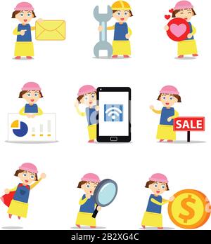 I personaggi della donna preparano contenitori impilabili per i giocattoli per pulire la stanza. Illustrazione Vettoriale