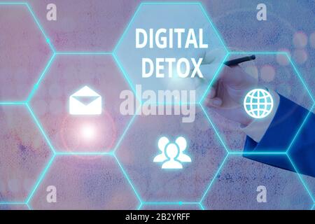 La grafia la scrittura di testo Digital Detox. Foto concettuale periodo di tempo durante una dimostrazione di fermate da l'utilizzo dei gadget Foto Stock