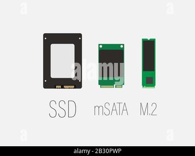 SSD mSATA, M2, icona SSD. Illustrazione vettoriale, design piatto. Illustrazione Vettoriale