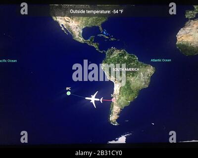 Oceano Pacifico, Isola di Pasqua / Cile - 25 dic 2019: Mappa del volo per Rapa Nui, Isola di Pasqua, Cile Foto Stock