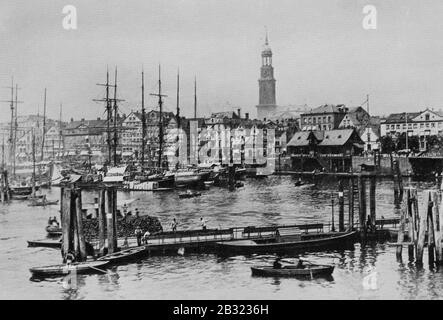 Blick vom Kehrwieder auf Vorsetzen, Baumwall und Stubbenhuk, Hamburg, Zeno.org PHO02070. Foto Stock