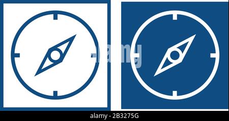 Bussola semplice. Il simbolo si trova in un riquadro quadrato. Icone blu vettoriali. Illustrazione Vettoriale