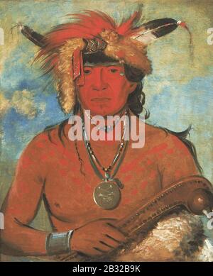 George Catlin - Háh-je-day-ah'-shee, incontro degli uccelli, un brave Foto Stock